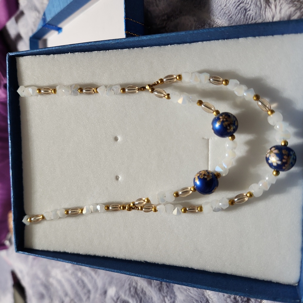 Elegant Blue and Gold Beaded Necklace